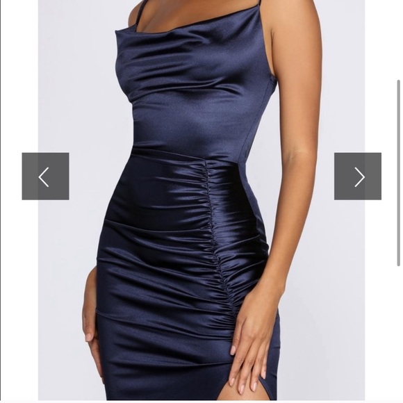 Windsor Dresses | Windsor Navy Blue Satin Midi Dress | Poshmark